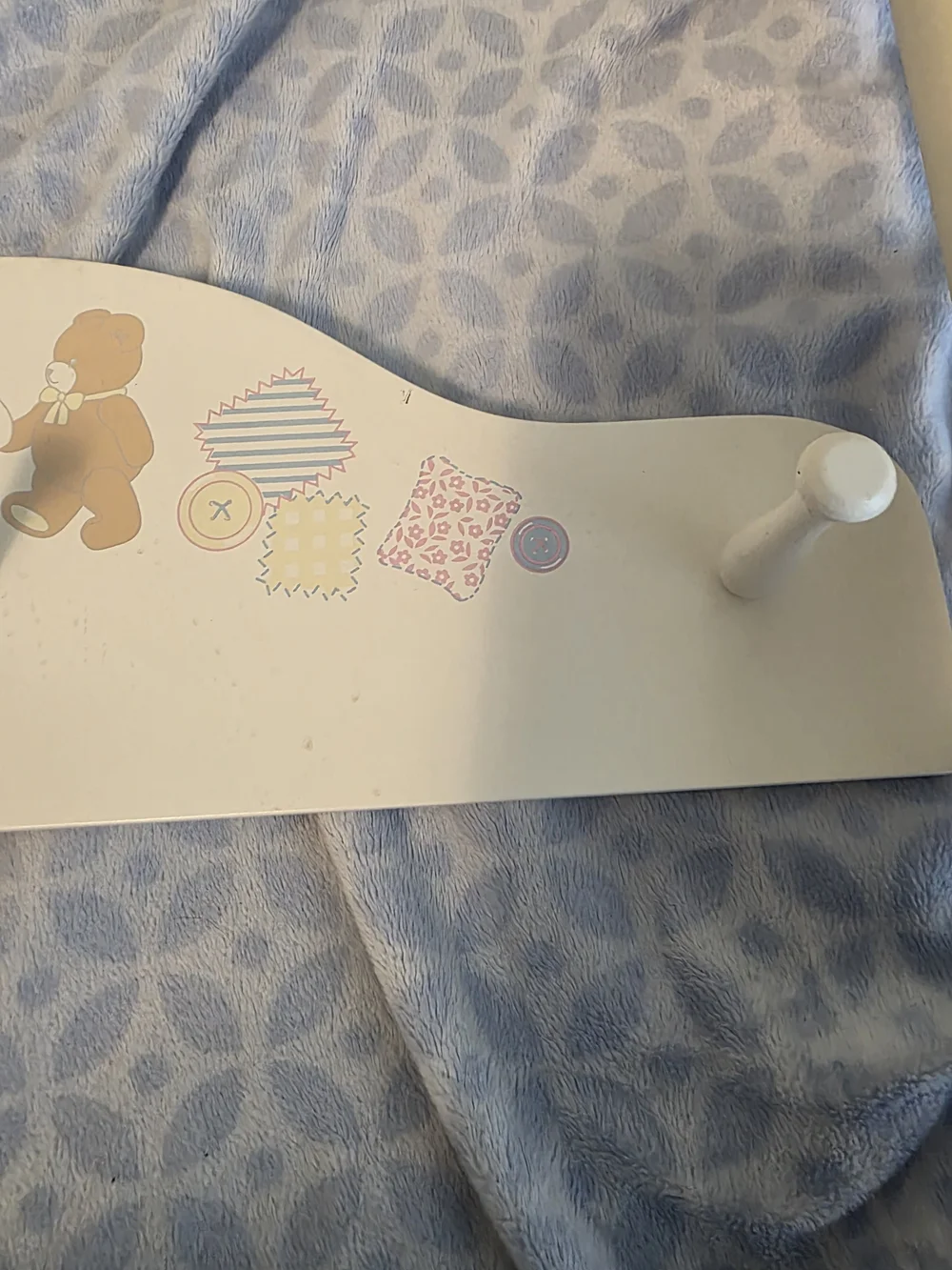 White Vintage Nursery Wall Hook Rack with Pastel Animal and Patchwork Design